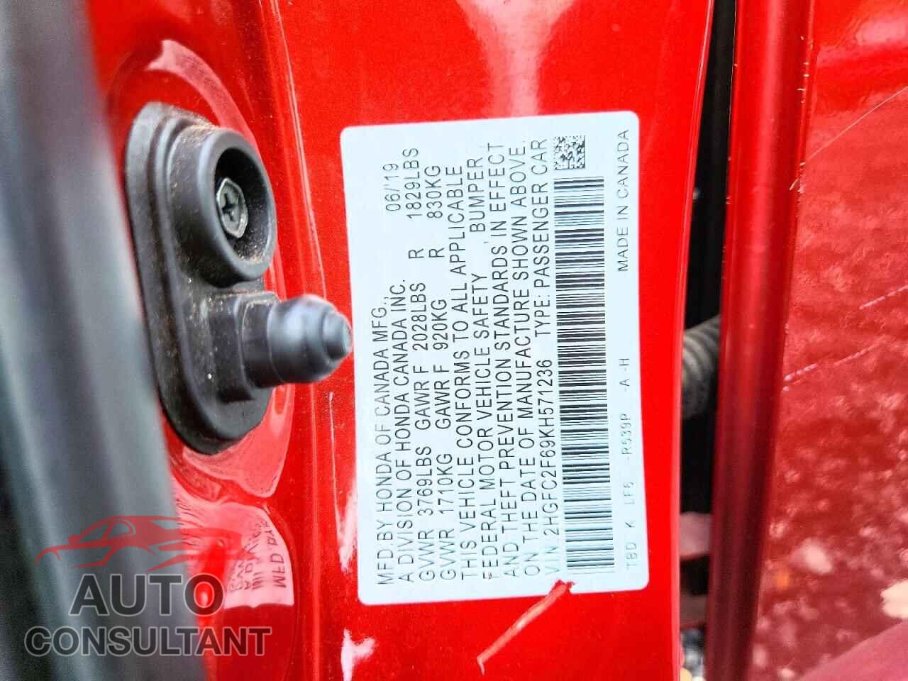 HONDA CIVIC 2019 - 2HGFC2F69KH571236