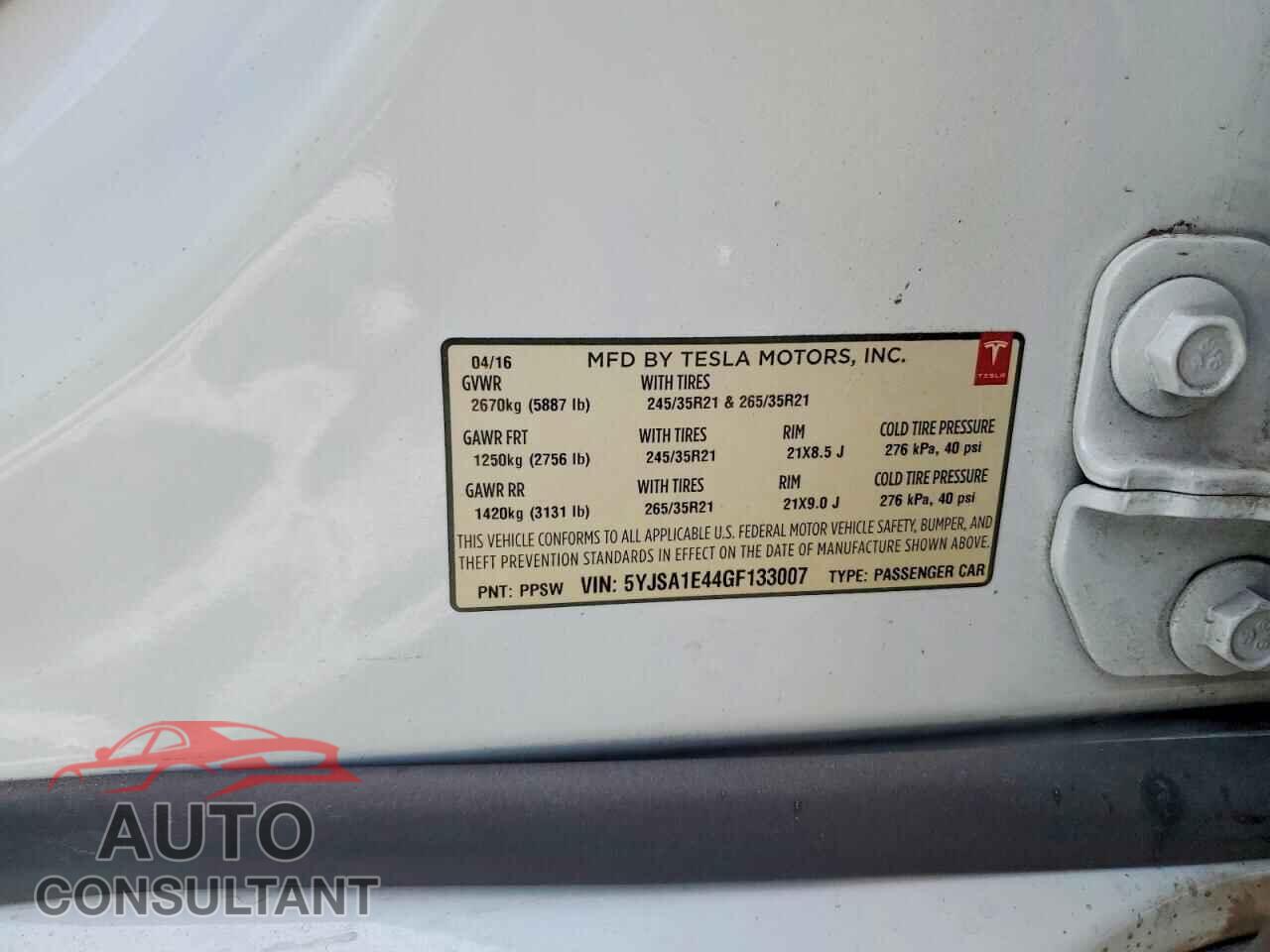 TESLA MODEL S 2016 - 5YJSA1E44GF133007