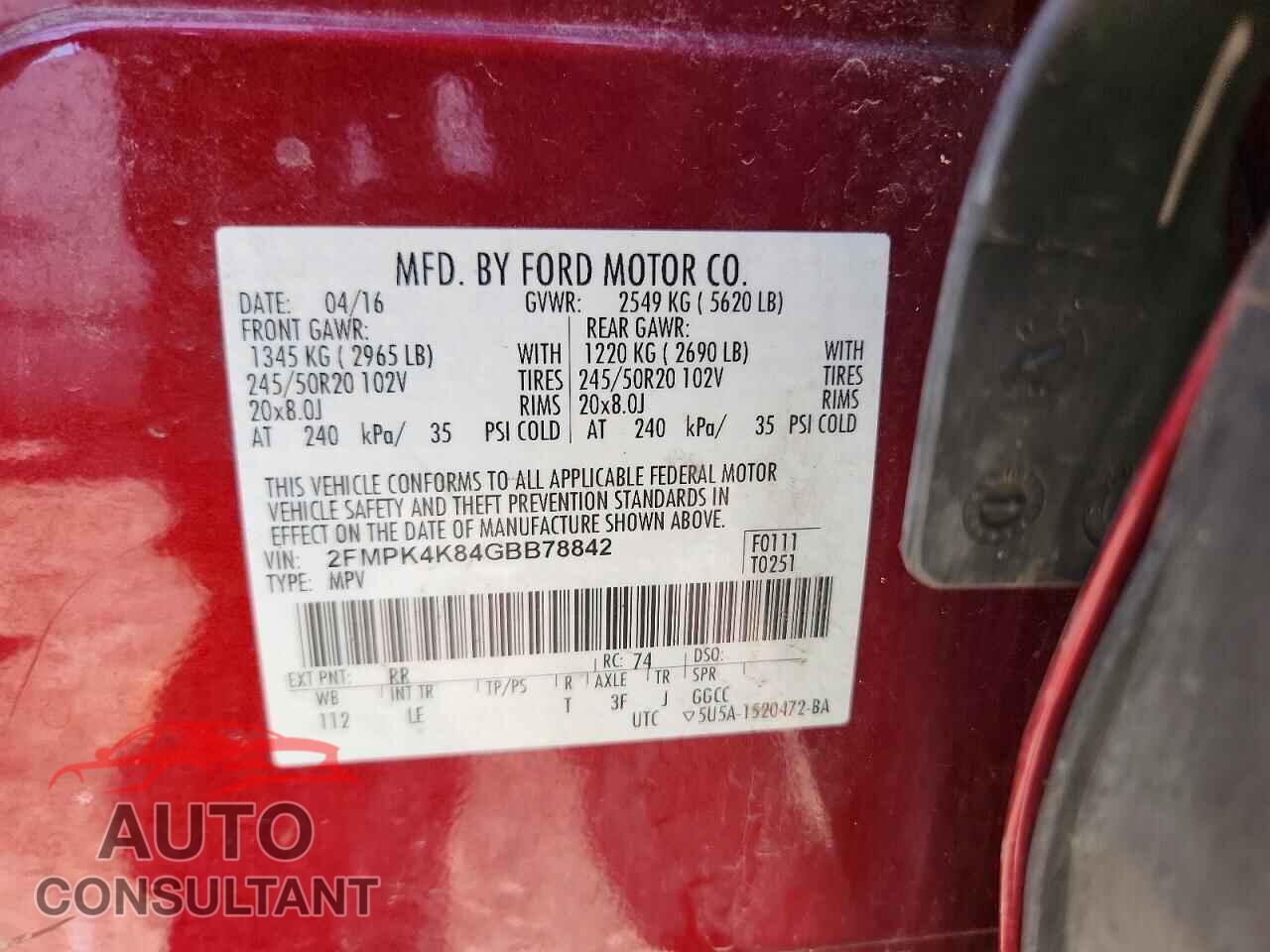 FORD EDGE 2016 - 2FMPK4K84GBB78842