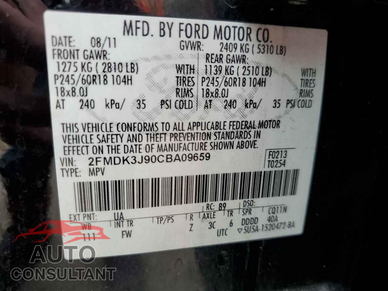 FORD EDGE 2012 - 2FMDK3J90CBA09659
