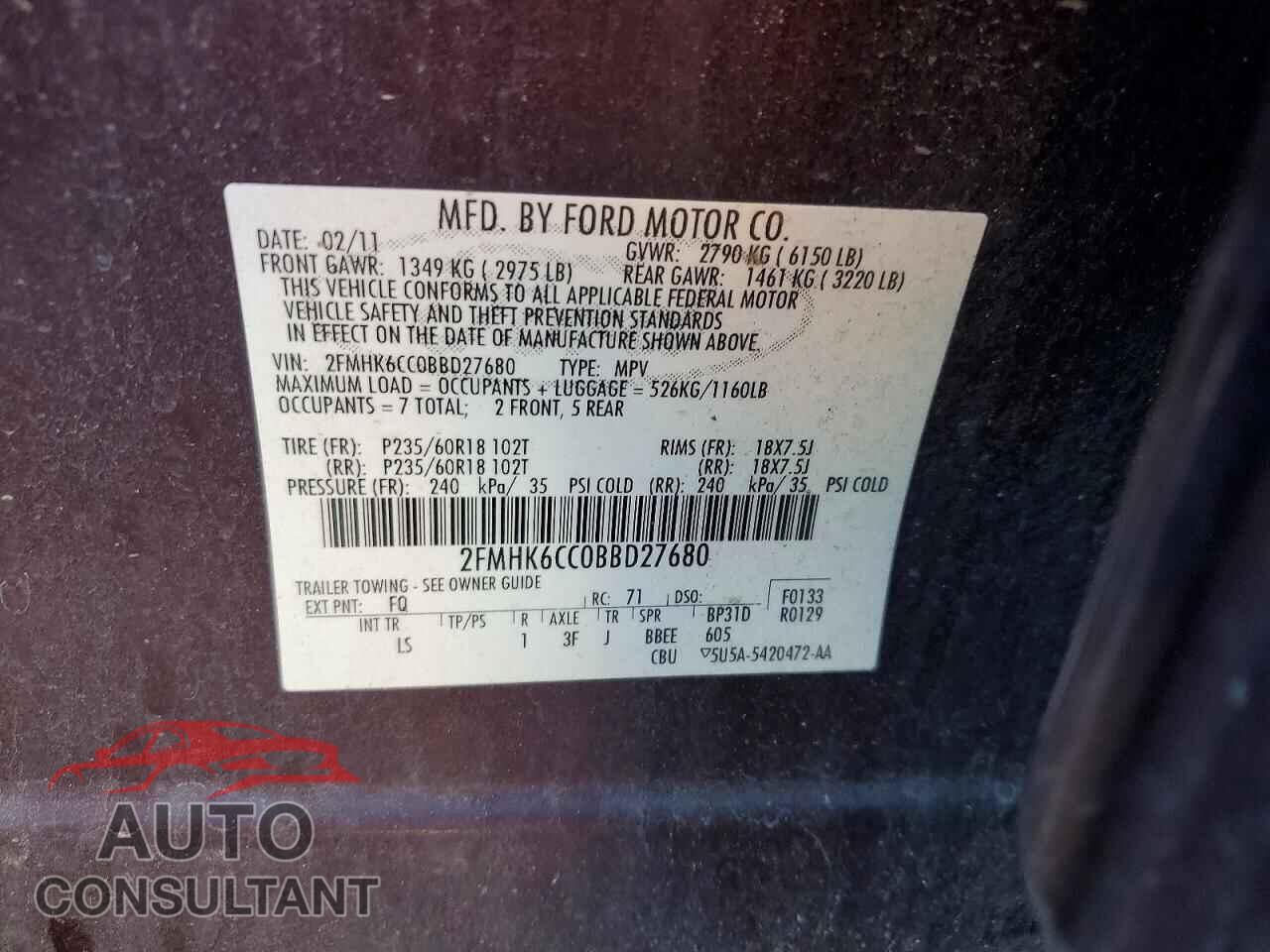 FORD FLEX 2011 - 2FMHK6CC0BBD27680