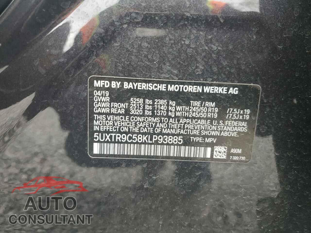 BMW X3 2019 - 5UXTR9C58KLP93885