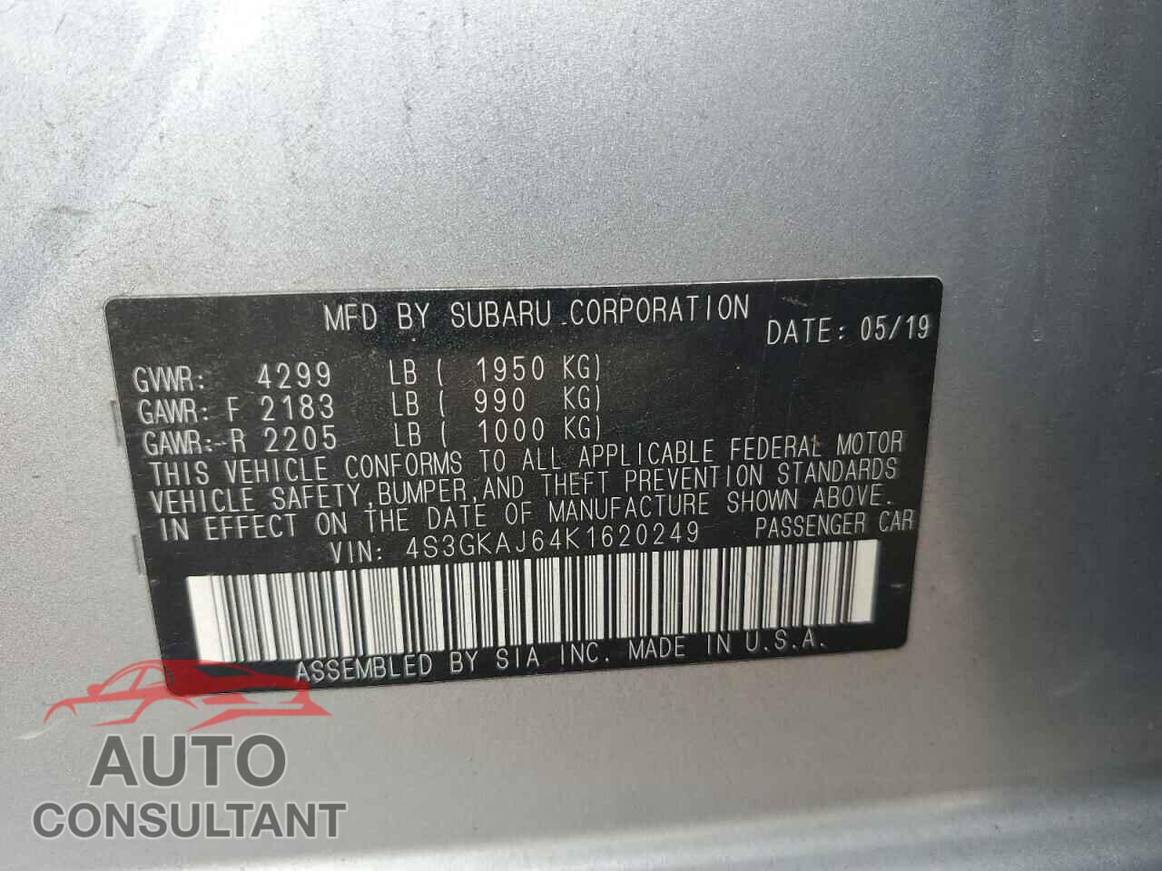 SUBARU IMPREZA 2019 - 4S3GKAJ64K1620249