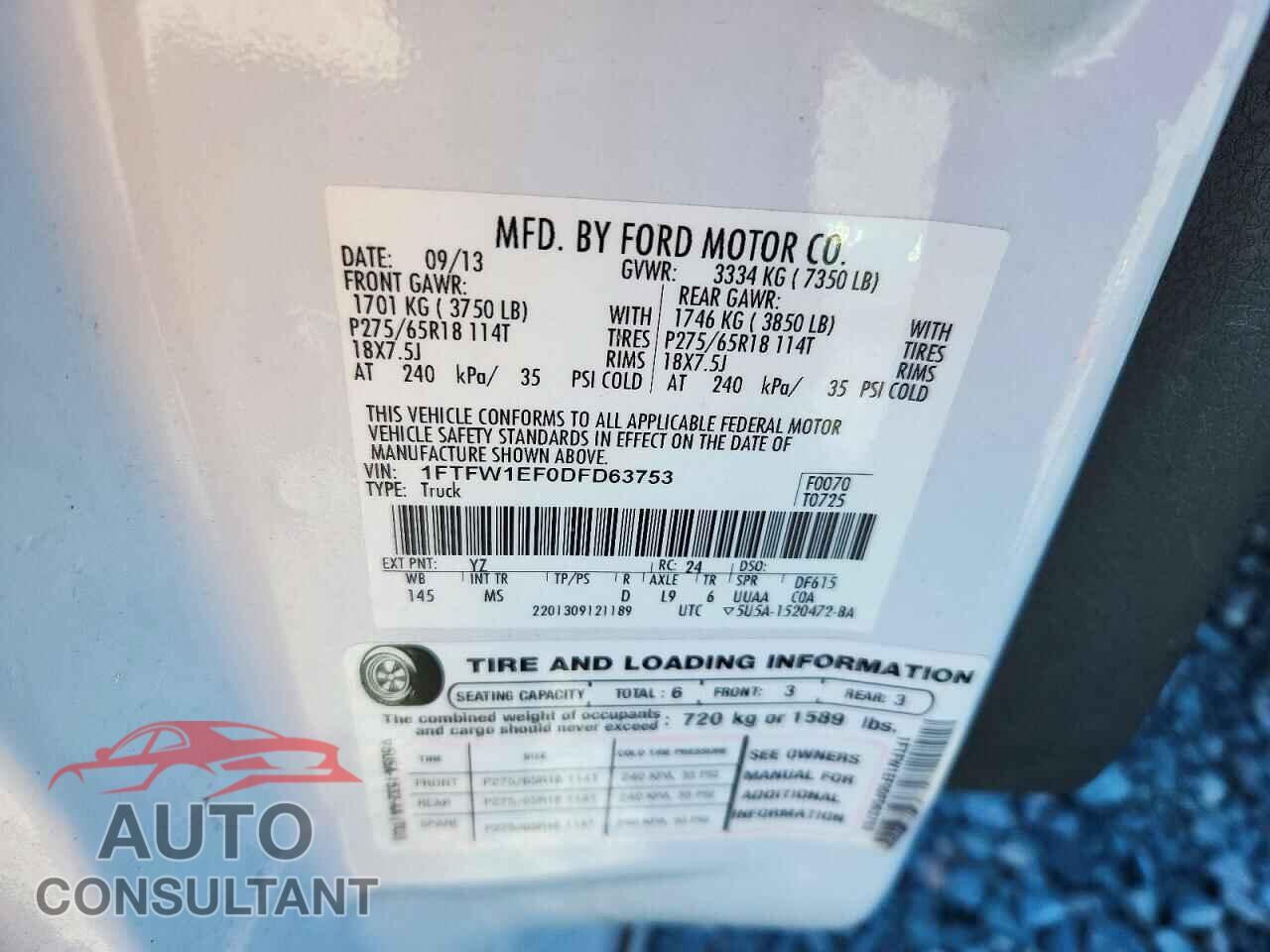FORD F150 2013 - 1FTFW1EF0DFD63753