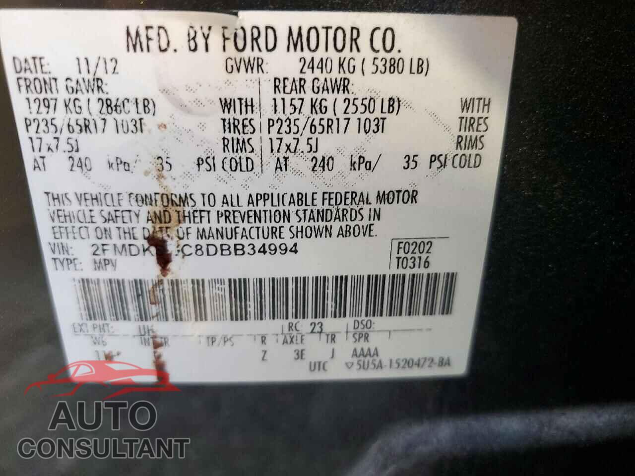 FORD EDGE 2013 - 2FMDK3GC8DBB34994