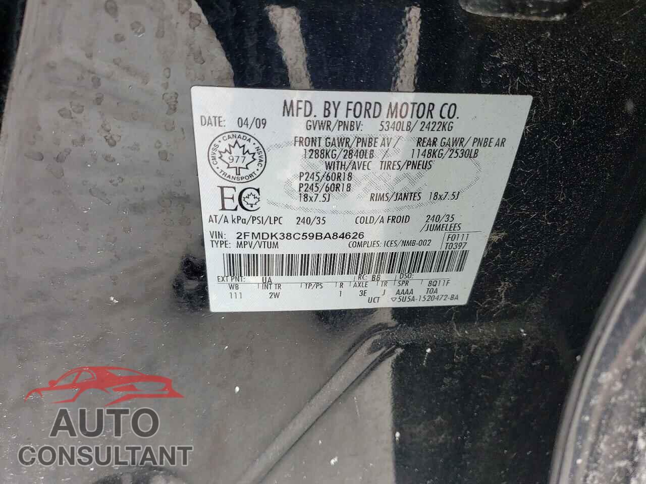 FORD EDGE 2009 - 2FMDK38C59BA84626