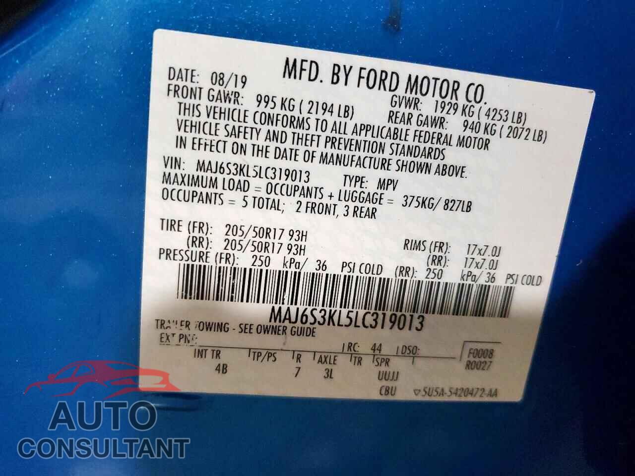 FORD ECOSPORT 2020 - MAJ6S3KL5LC319013