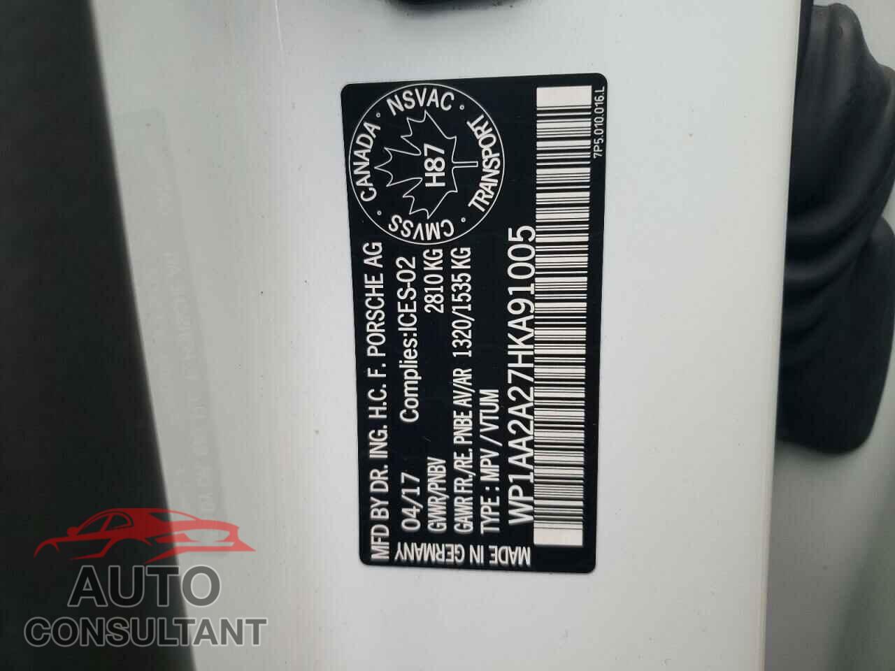 PORSCHE CAYENNE 2017 - WP1AA2A27HKA91005