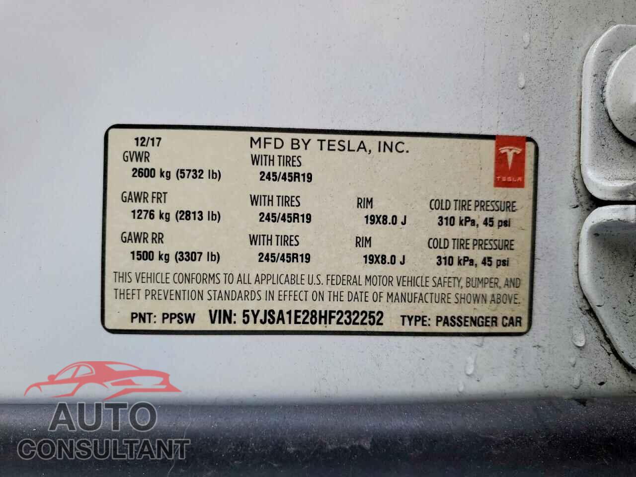 TESLA MODEL S 2017 - 5YJSA1E28HF232252