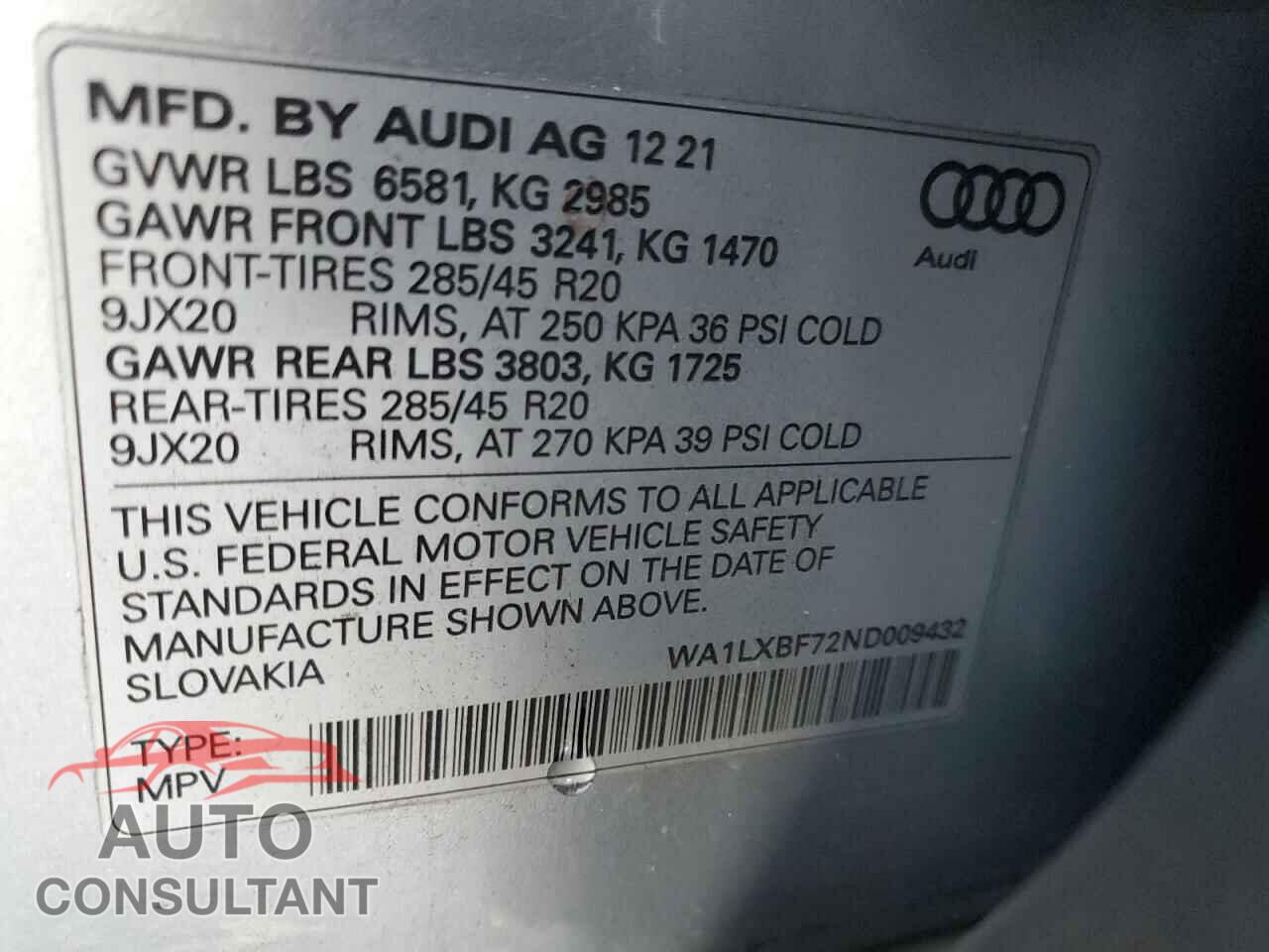 AUDI Q7 2022 - WA1LXBF72ND009432