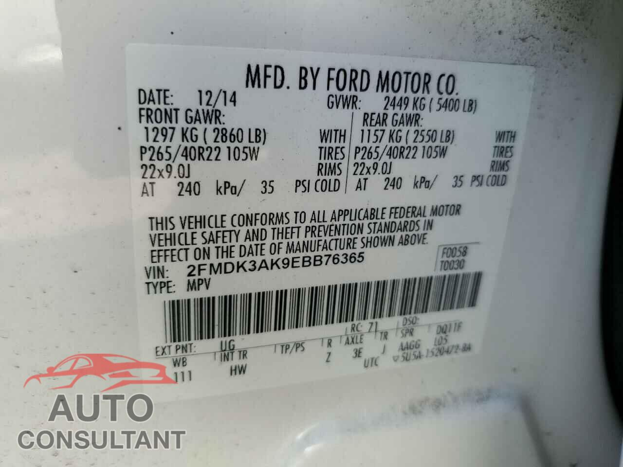 FORD EDGE 2014 - 2FMDK3AK9EBB76365