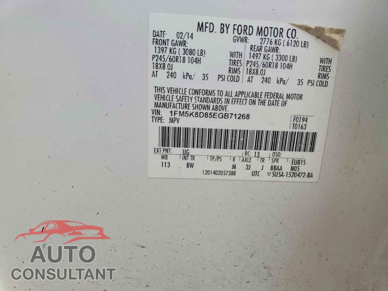 FORD EXPLORER 2014 - 1FM5K8D85EGB71268