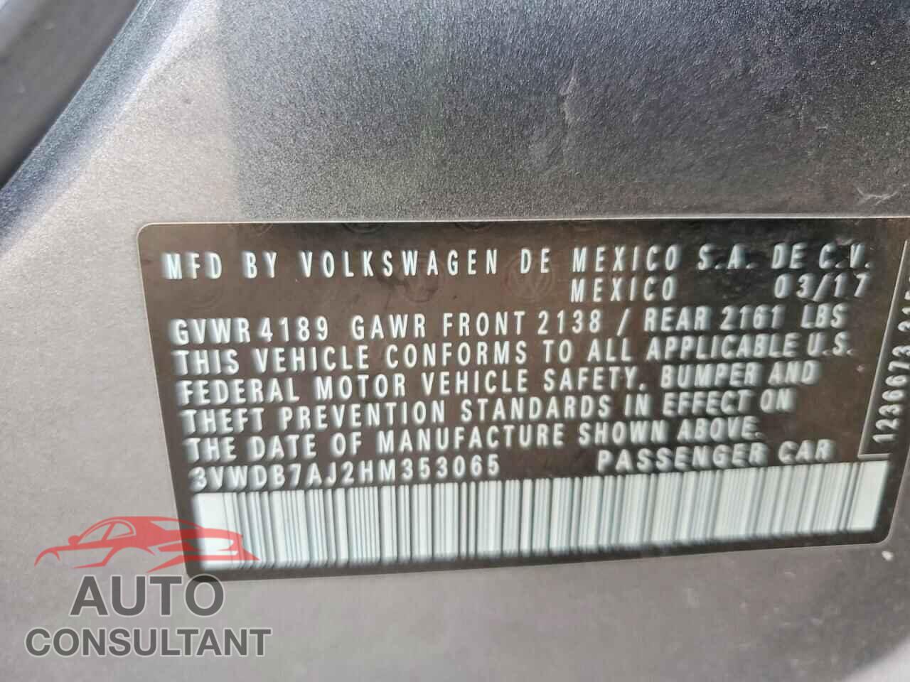 VOLKSWAGEN JETTA 2017 - 3VWDB7AJ2HM353065