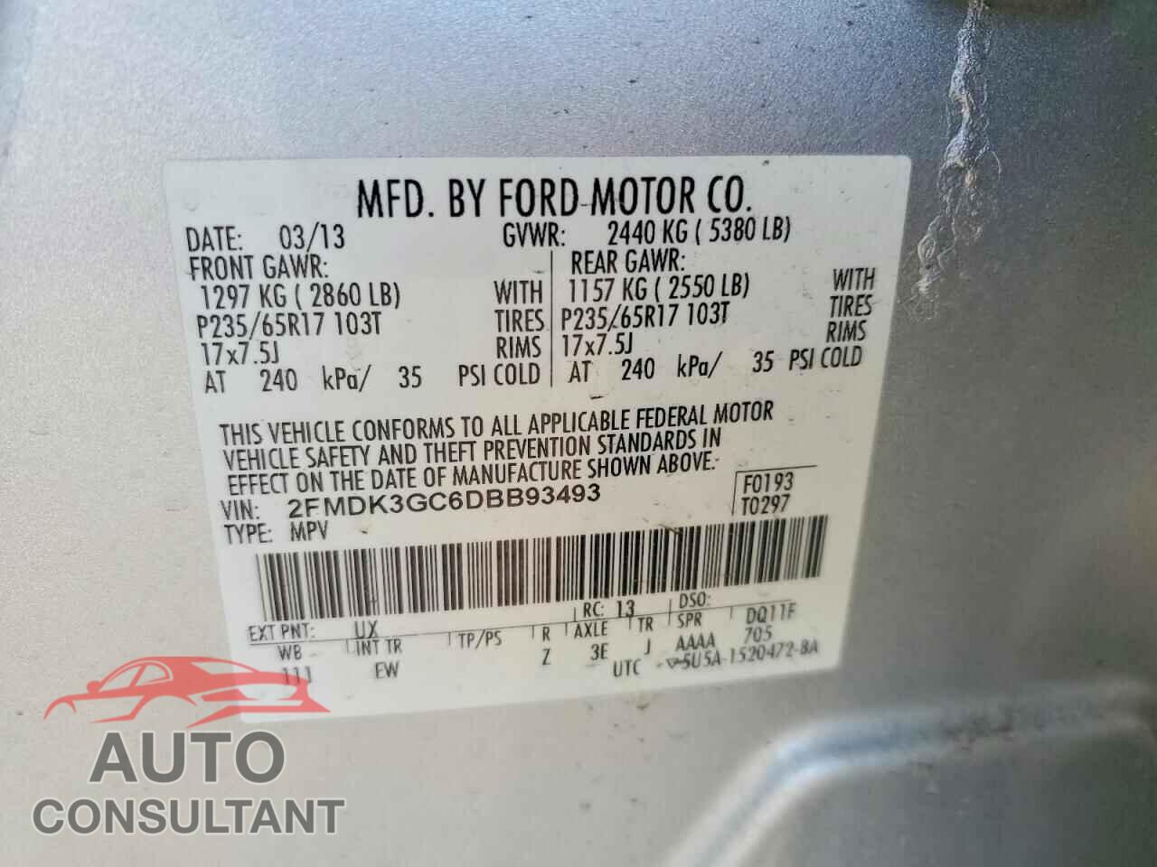 FORD EDGE 2013 - 2FMDK3GC6DBB93493