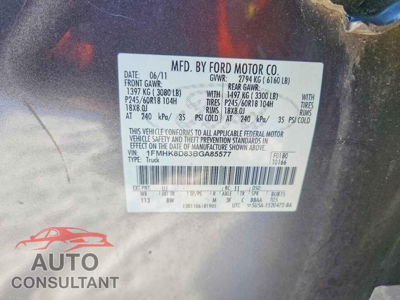 FORD EXPLORER 2011 - 1FMHK8D83BGA85577