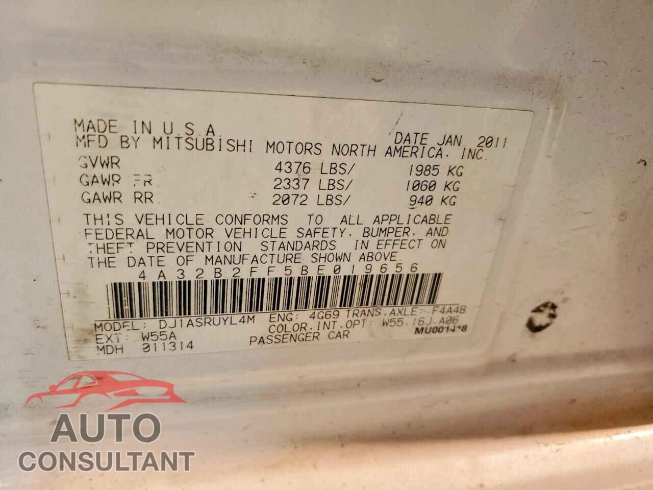 MITSUBISHI GALANT 2011 - 4A32B2FF5BE019656