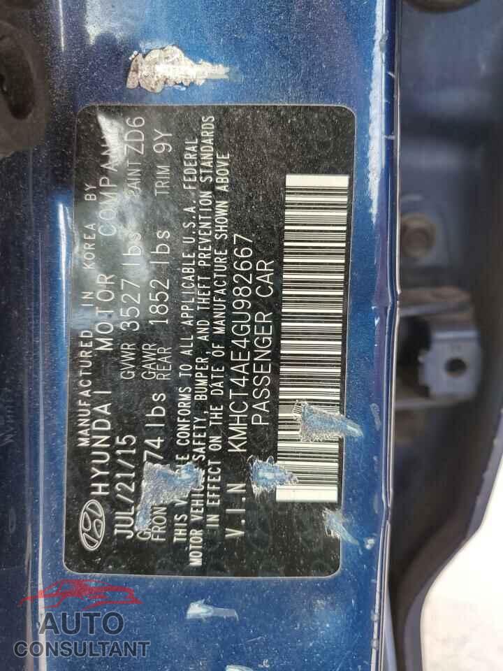 HYUNDAI ACCENT 2016 - KMHCT4AE4GU982667