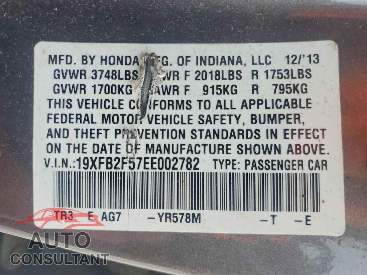HONDA CIVIC 2014 - 19XFB2F57EE002782