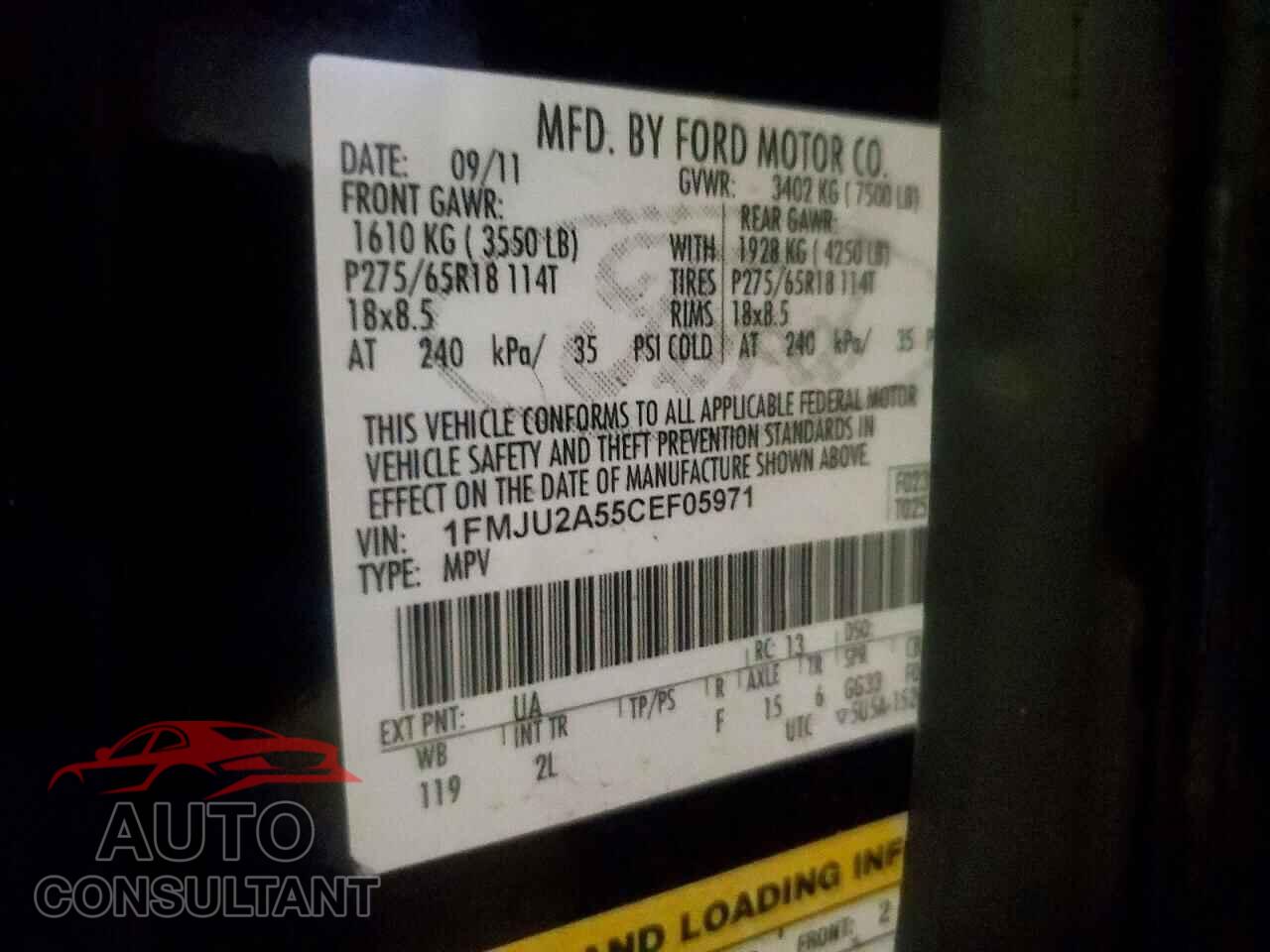 FORD EXPEDITION 2012 - 1FMJU2A55CEF05971