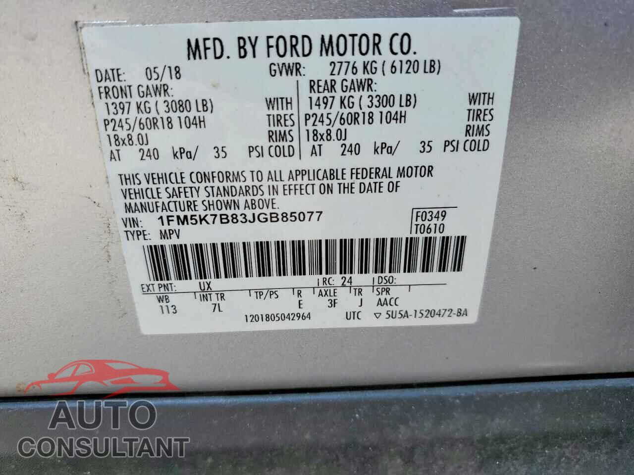 FORD EXPLORER 2018 - 1FM5K7B83JGB85077