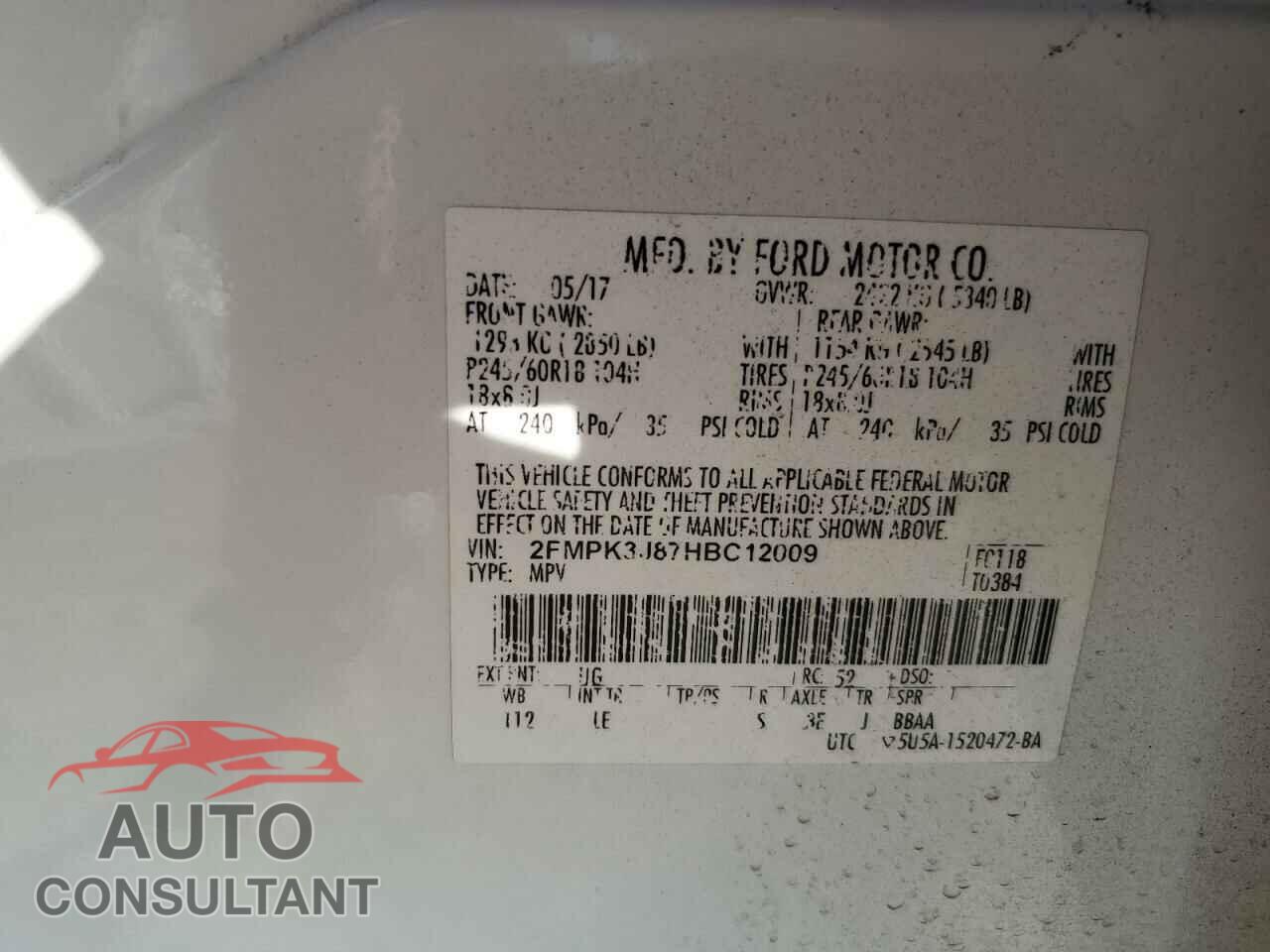 FORD EDGE 2017 - 2FMPK3J87HBC12009