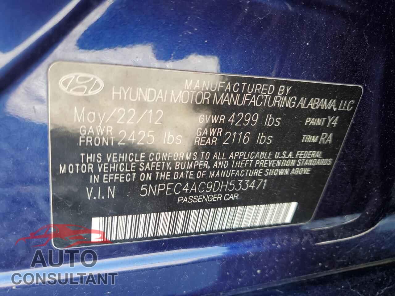 HYUNDAI SONATA 2013 - 5NPEC4AC9DH533471