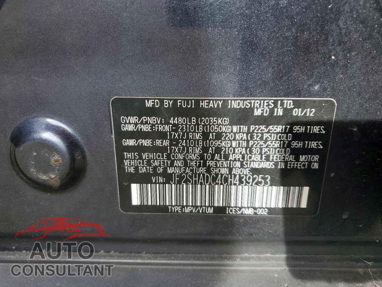 SUBARU FORESTER 2012 - JF2SHADC4CH439253