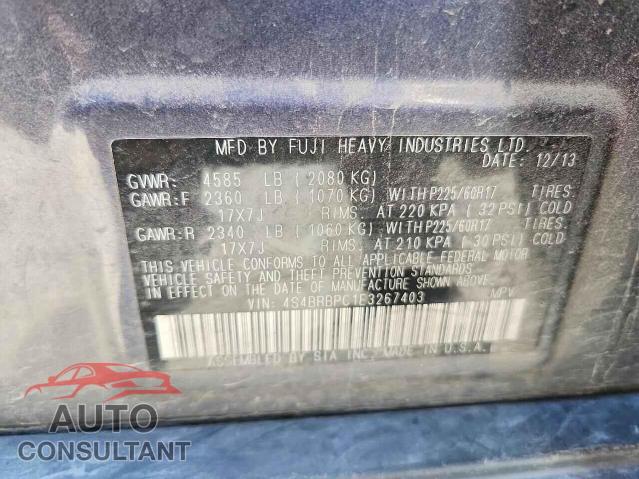 SUBARU OUTBACK 2014 - 4S4BRBPC1E3267403