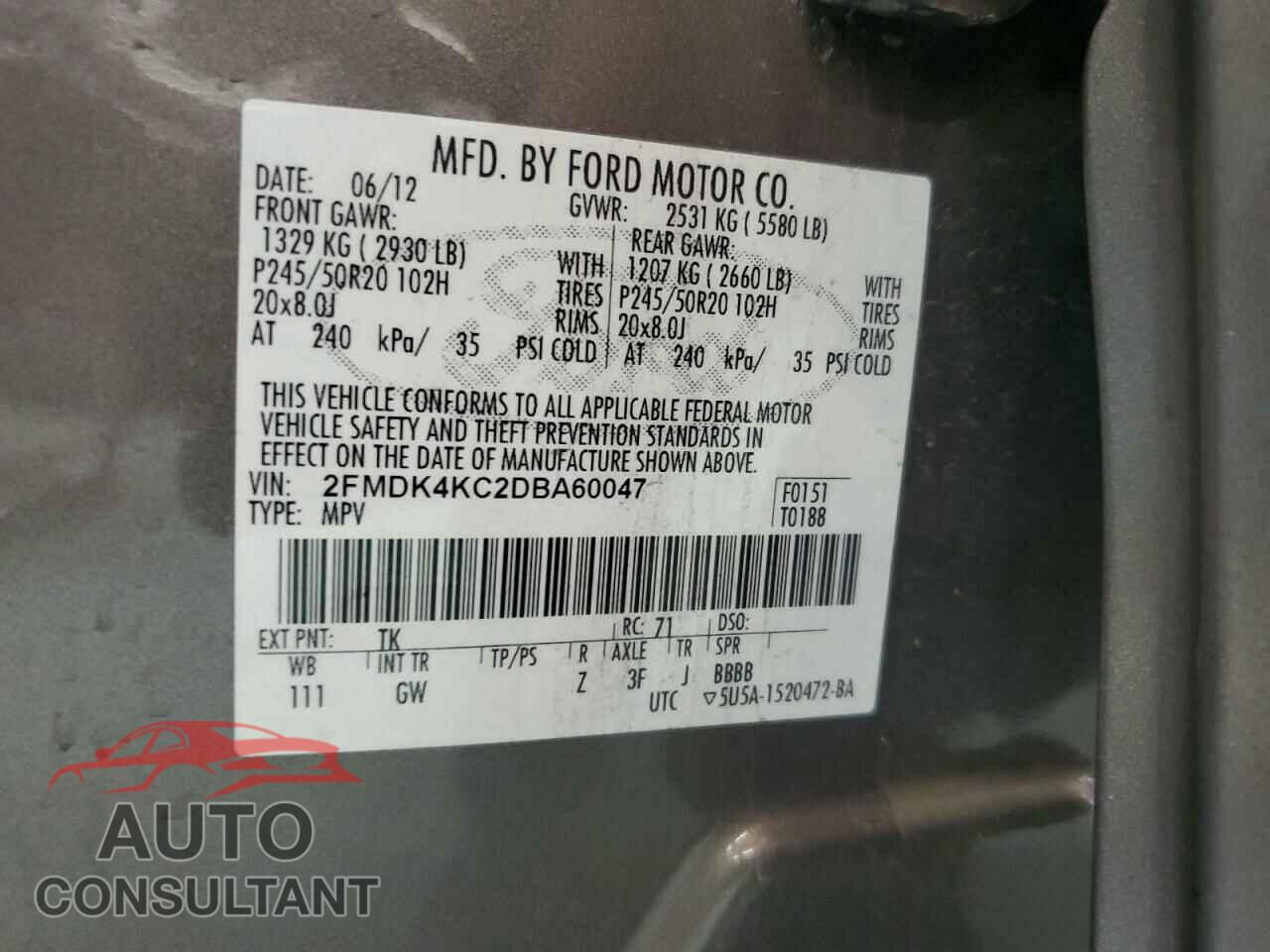 FORD EDGE 2013 - 2FMDK4KC2DBA60047