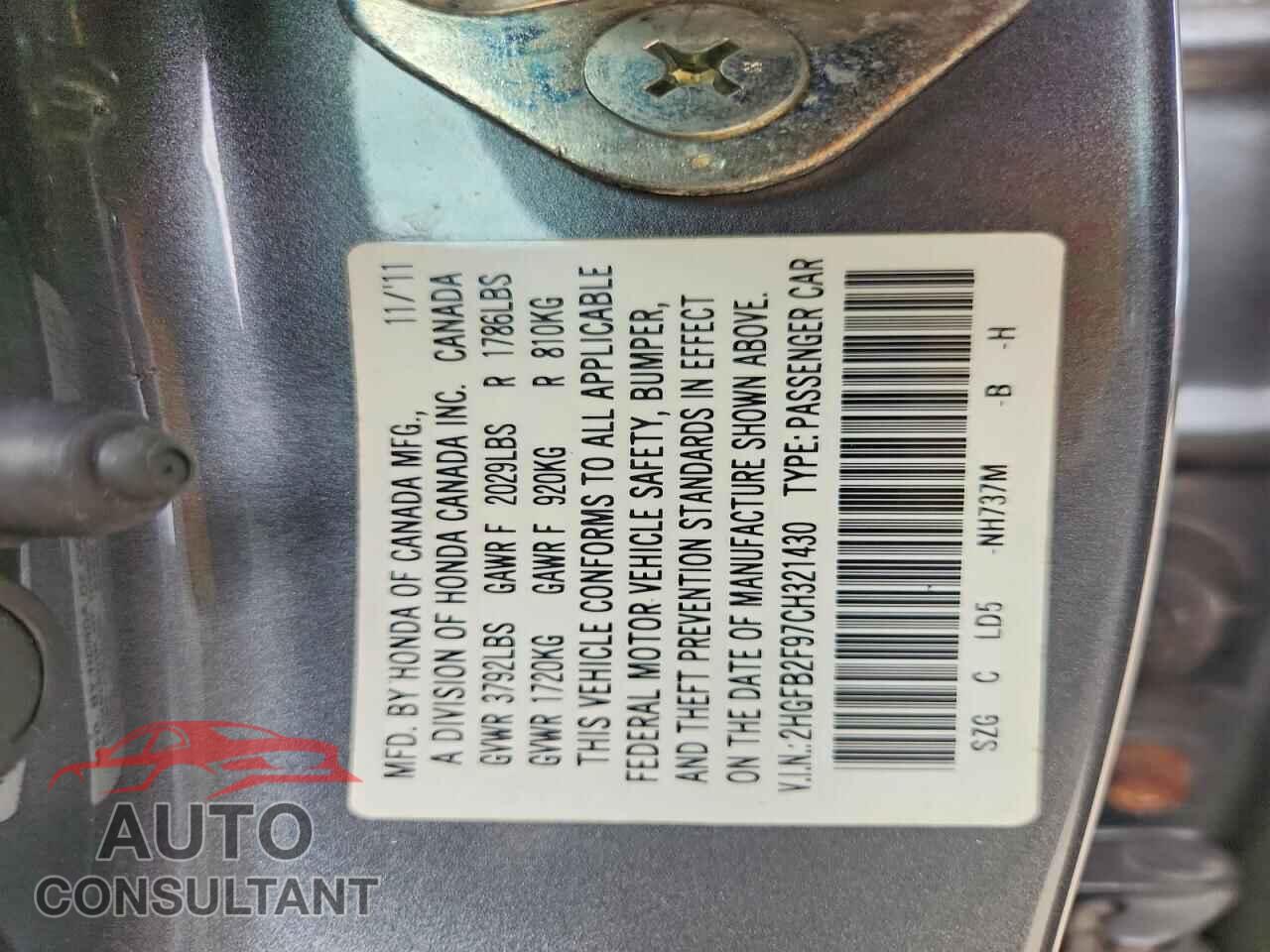 HONDA CIVIC 2012 - 2HGFB2F97CH321430