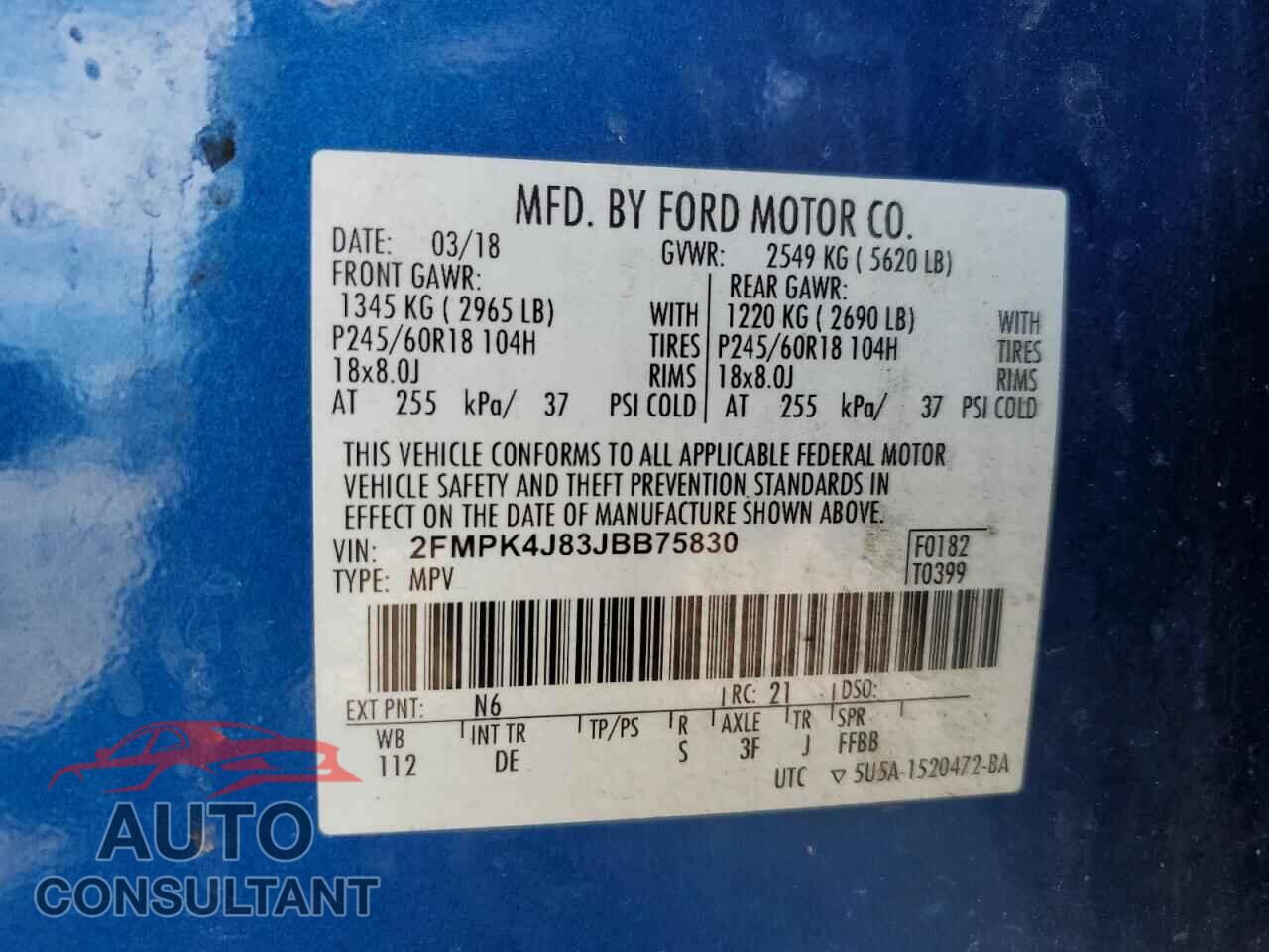 FORD EDGE 2018 - 2FMPK4J83JBB75830