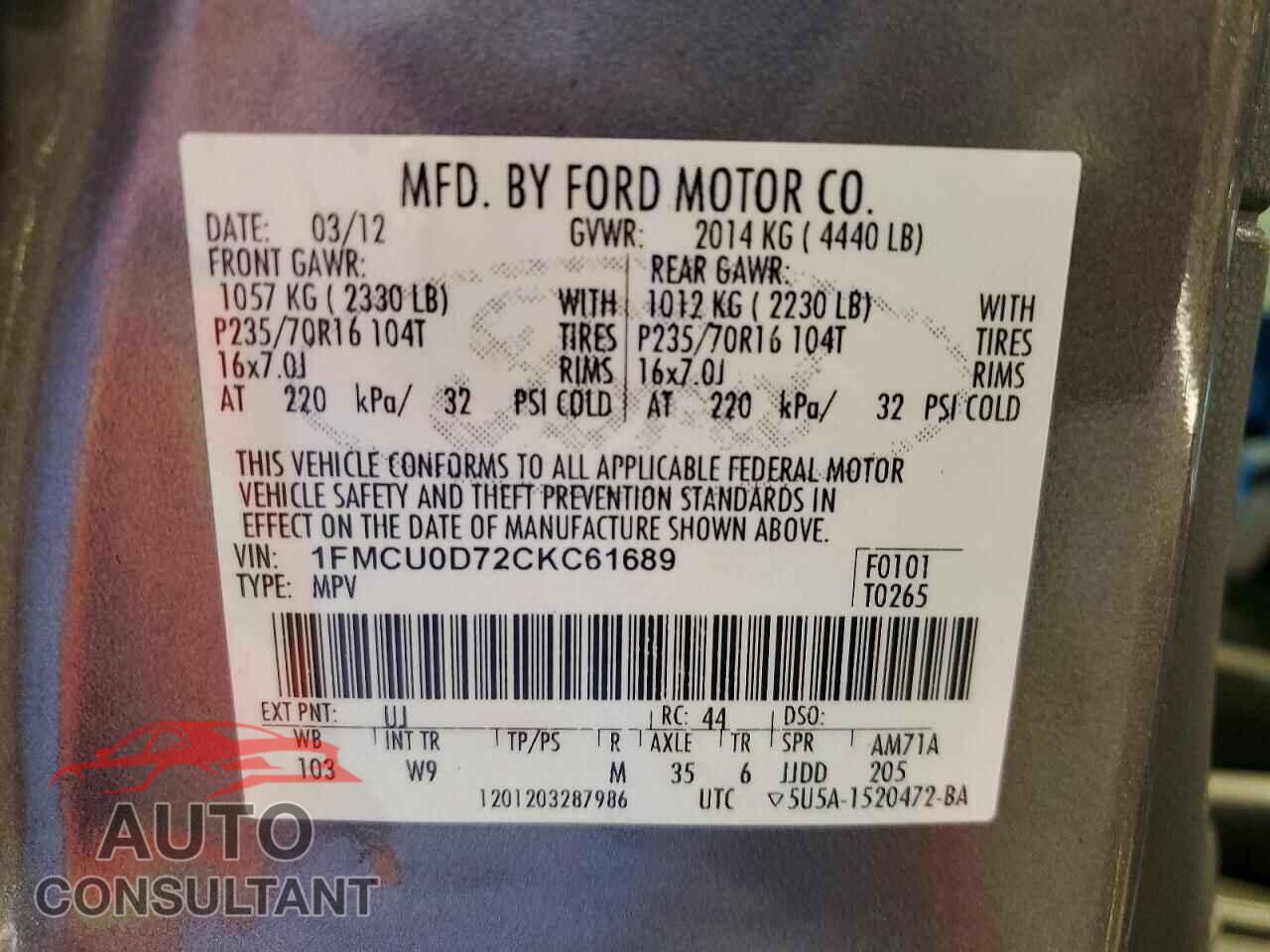 FORD ESCAPE 2012 - 1FMCU0D72CKC61689