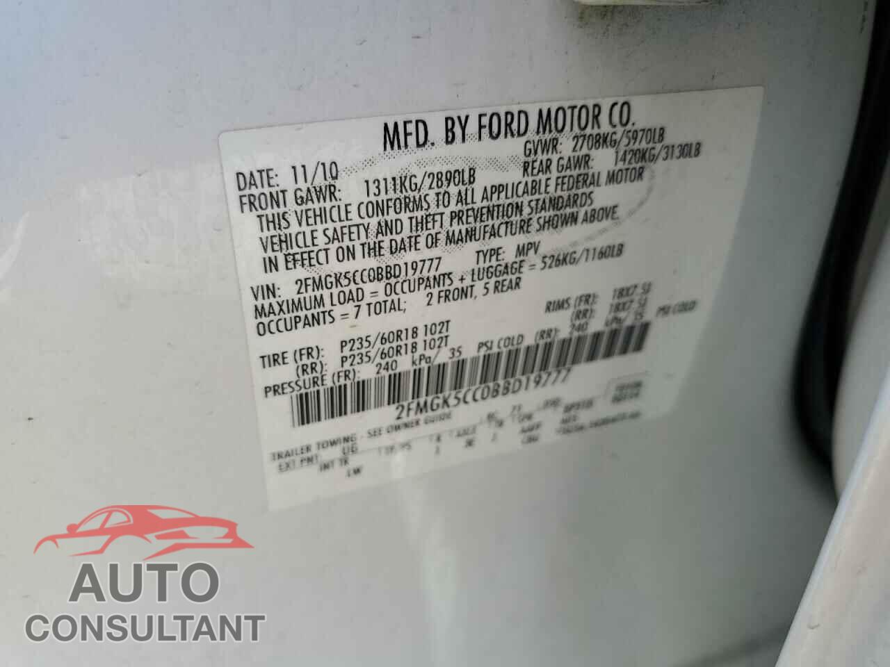 FORD FLEX 2011 - 2FMGK5CC0BBD19777