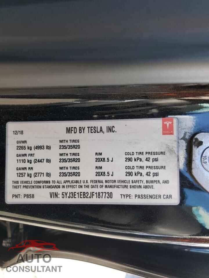 TESLA MODEL 3 2018 - 5YJ3E1EB2JF187730