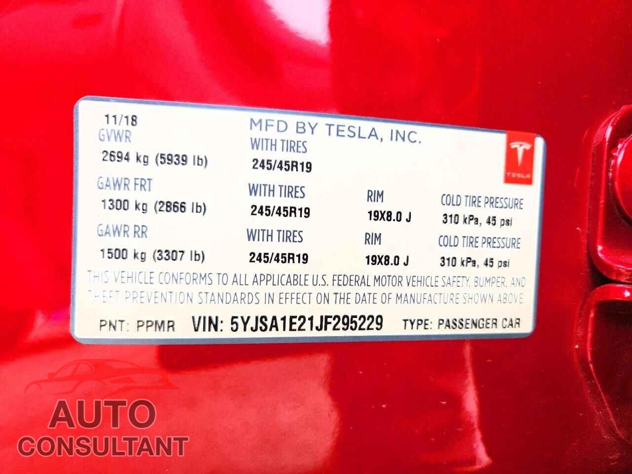 TESLA MODEL S 2018 - 5YJSA1E21JF295229
