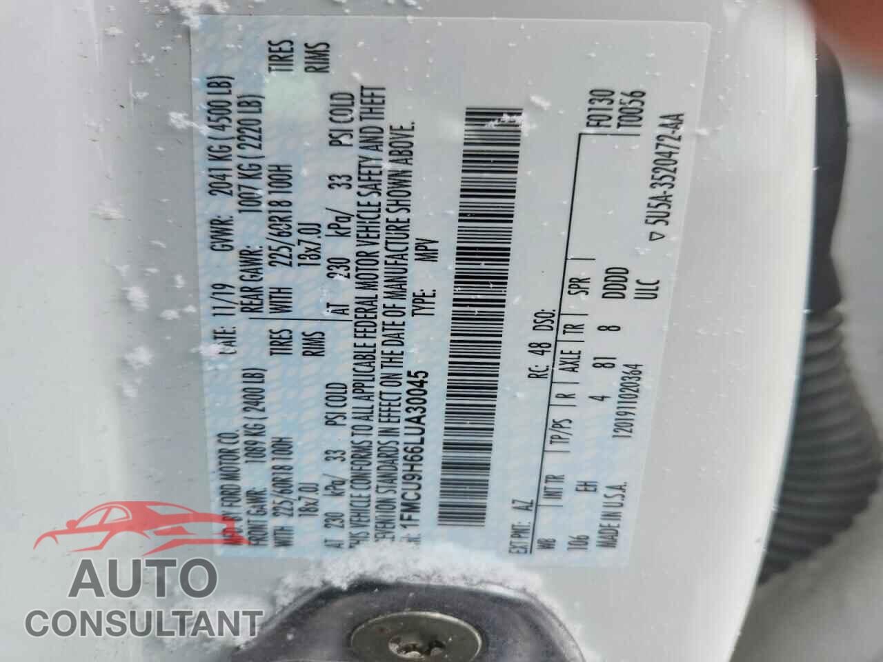 FORD ESCAPE 2020 - 1FMCU9H66LUA30045