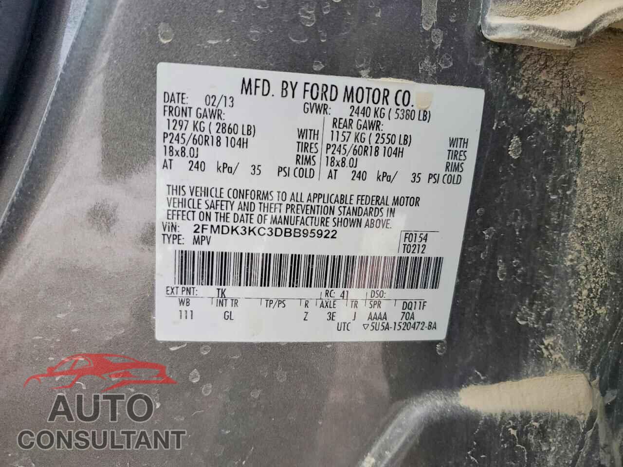 FORD EDGE 2013 - 2FMDK3KC3DBB95922