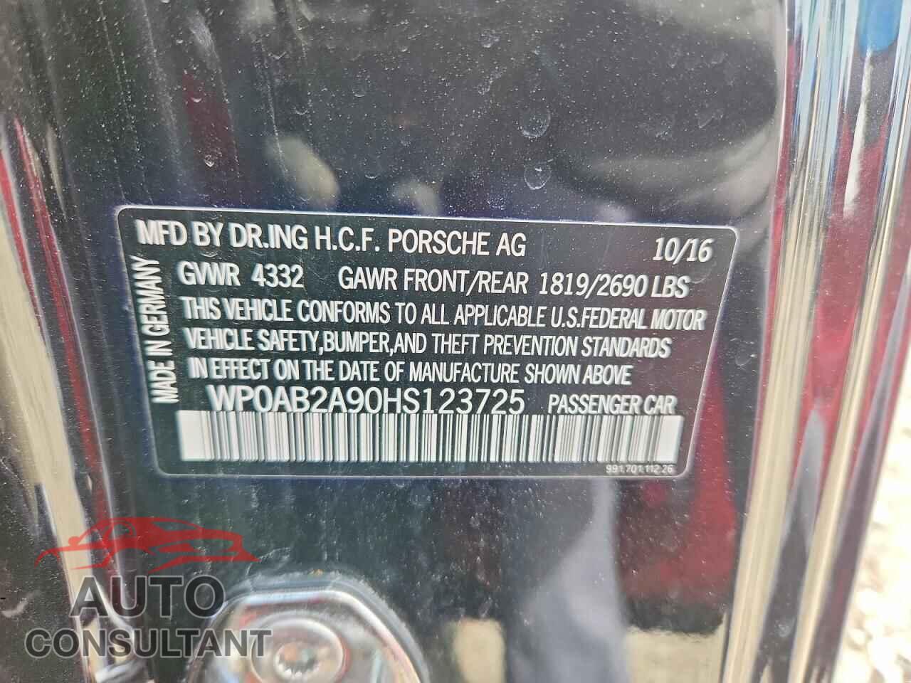 PORSCHE 911 2017 - WP0AB2A90HS123725