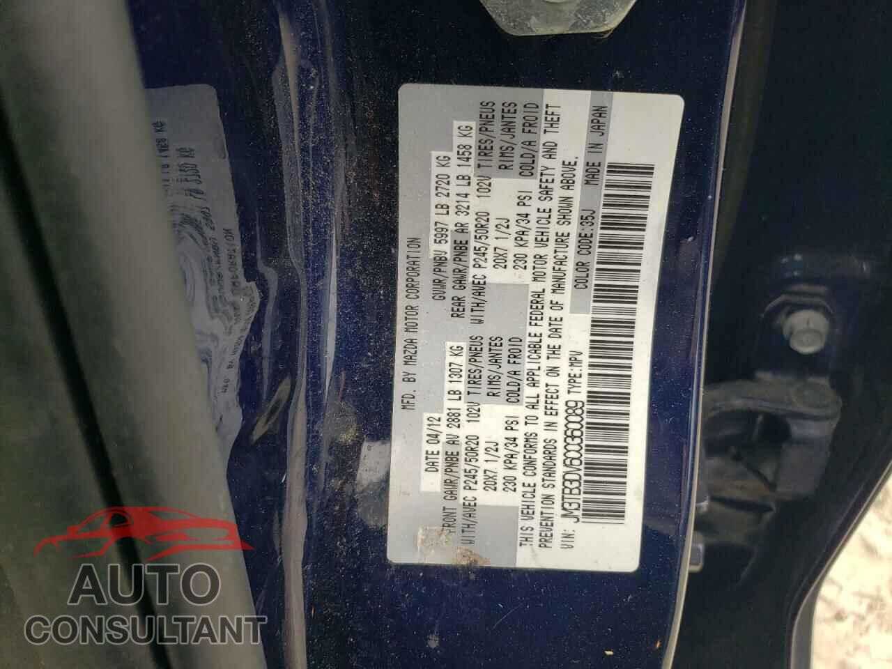 MAZDA CX-9 2012 - JM3TB3DV6C0360089