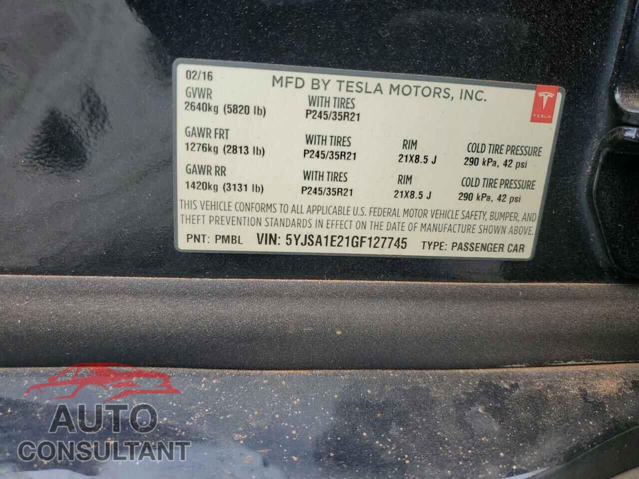 TESLA MODEL S 2016 - 5YJSA1E21GF127745