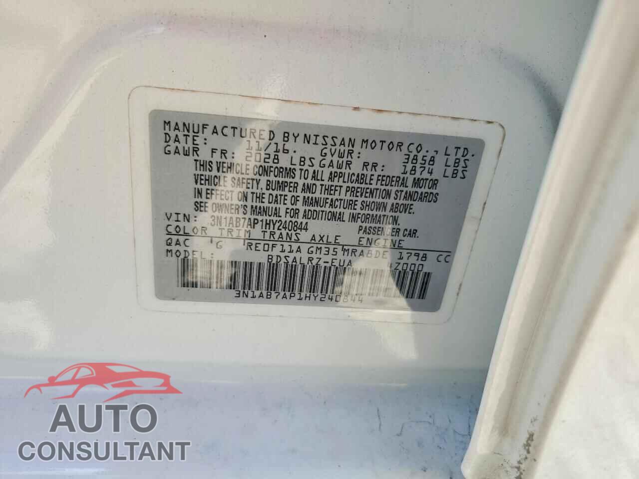 NISSAN SENTRA 2017 - 3N1AB7AP1HY240844