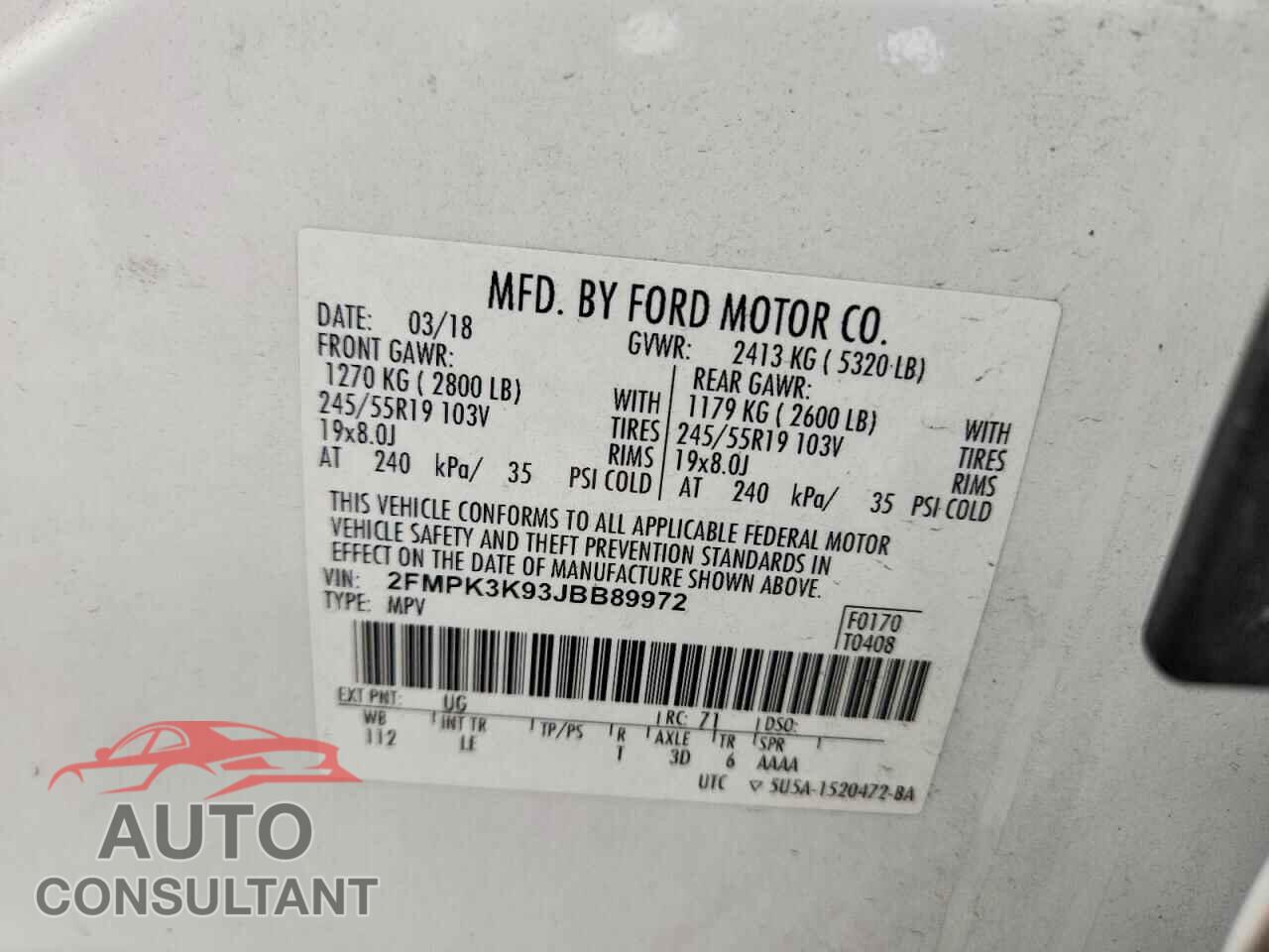 FORD EDGE 2018 - 2FMPK3K93JBB89972