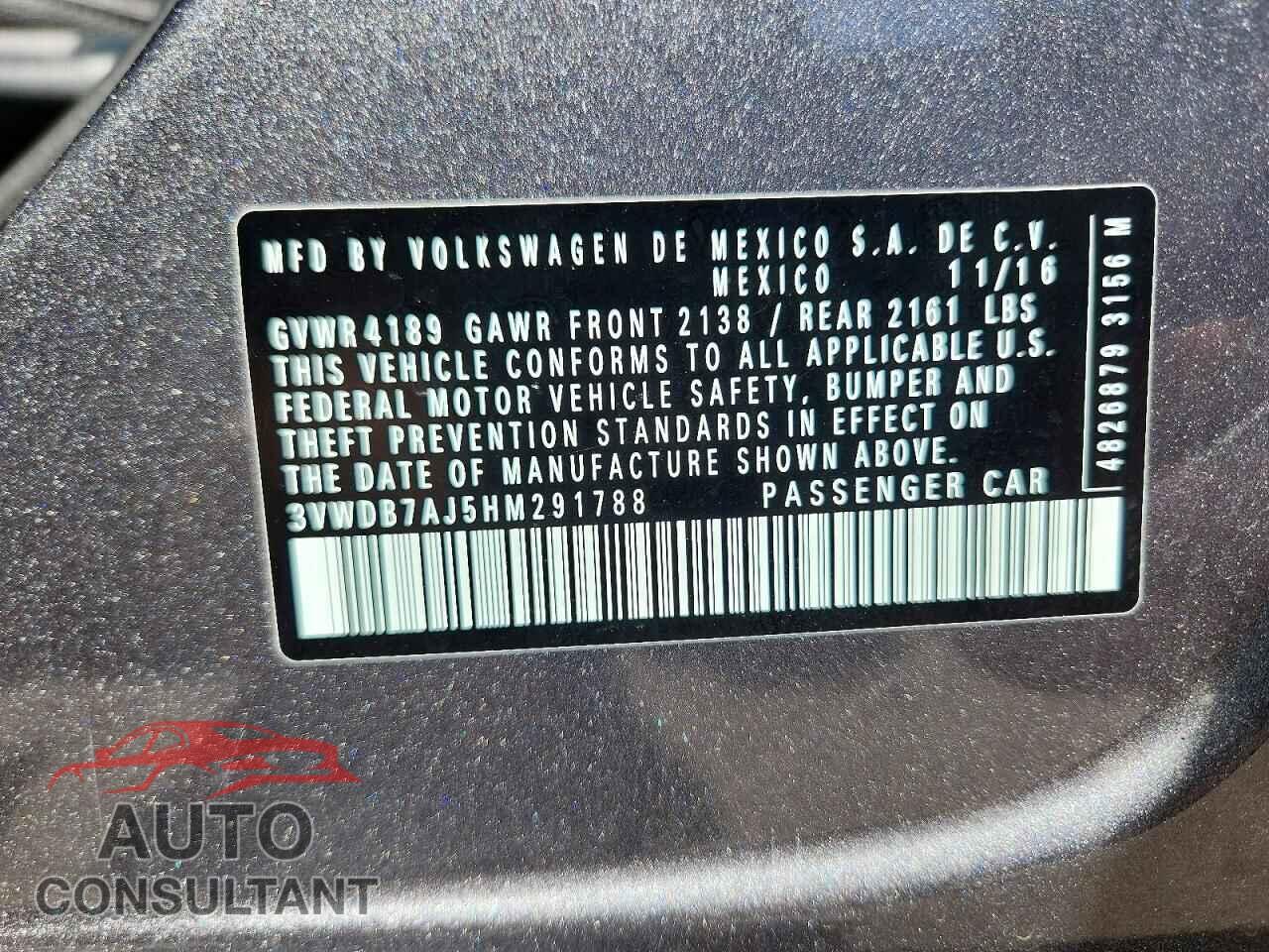 VOLKSWAGEN JETTA 2017 - 3VWDB7AJ5HM291788