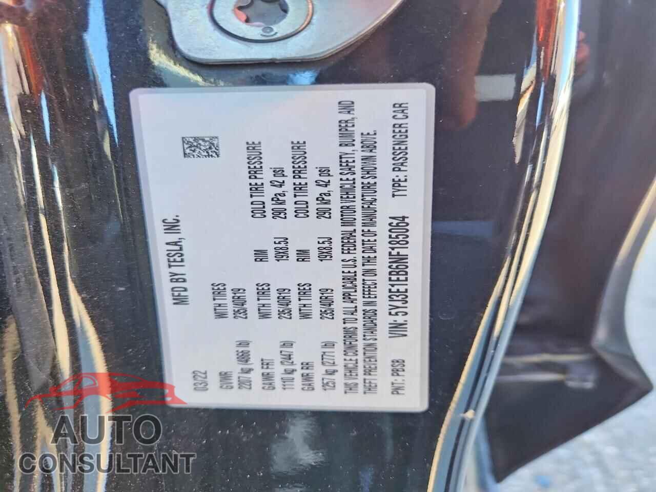 TESLA MODEL 3 2022 - 5YJ3E1EB6NF185064