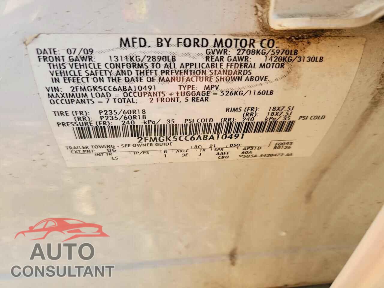 FORD FLEX 2010 - 2FMGK5CC6ABA10491