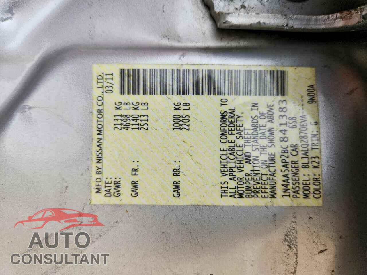 NISSAN MAXIMA 2011 - 1N4AA5AP2BC841383