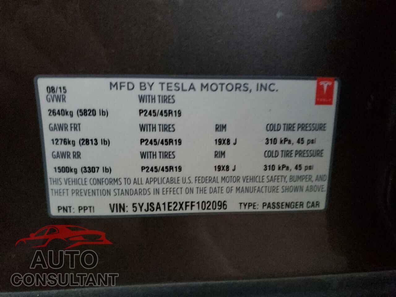 TESLA MODEL S 2015 - 5YJSA1E2XFF102096