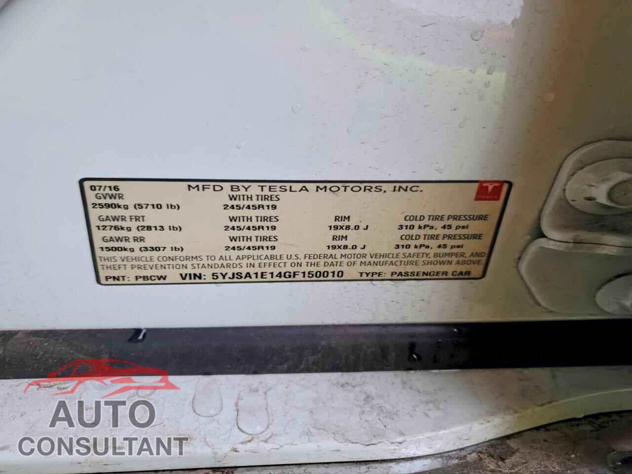 TESLA MODEL S 2016 - 5YJSA1E14GF150010