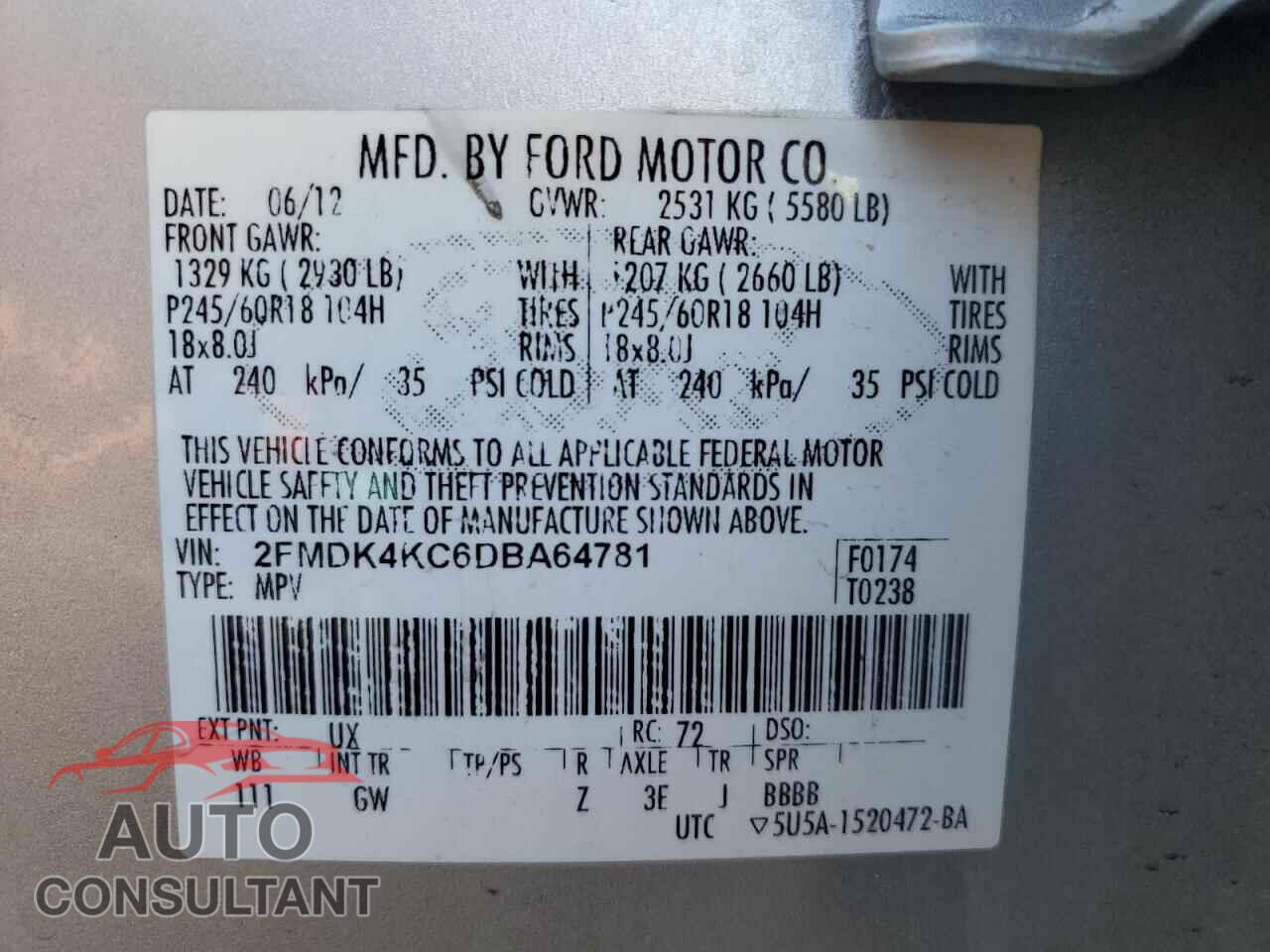 FORD EDGE 2013 - 2FMDK4KC6DBA64781