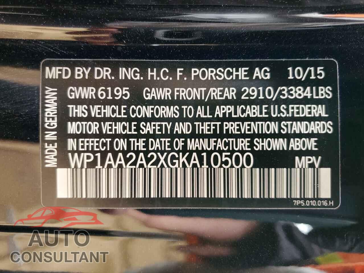 PORSCHE CAYENNE 2016 - WP1AA2A2XGKA10500